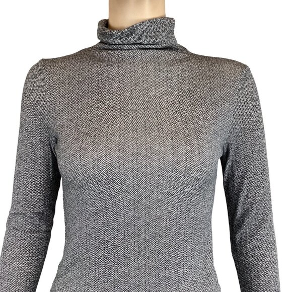 Club Monaco Turtleneck Top Size Medium Julie Houndstooth‎ Womens Wool Blend Gray - Picture 5 of 7